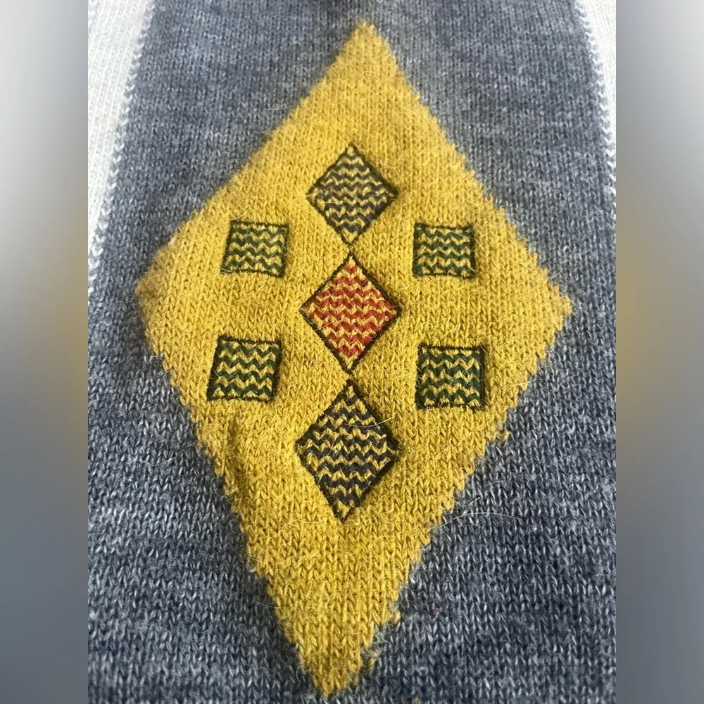 Vintage Ecelctic grandpa crewneck sweater geometric shapes blue and green base L - Picture 3 of 7